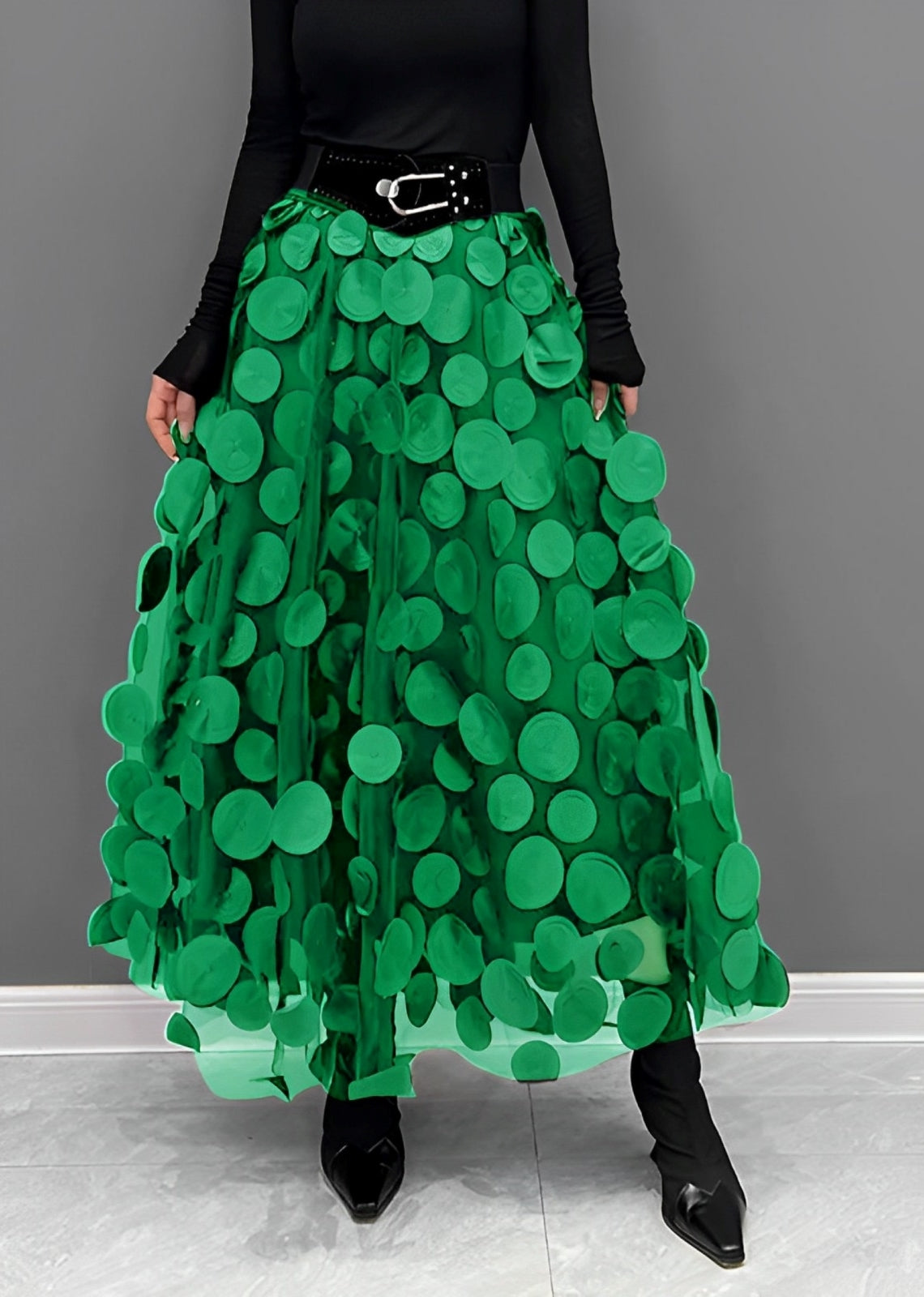 LAURA | Black Skirt with Polka Dots