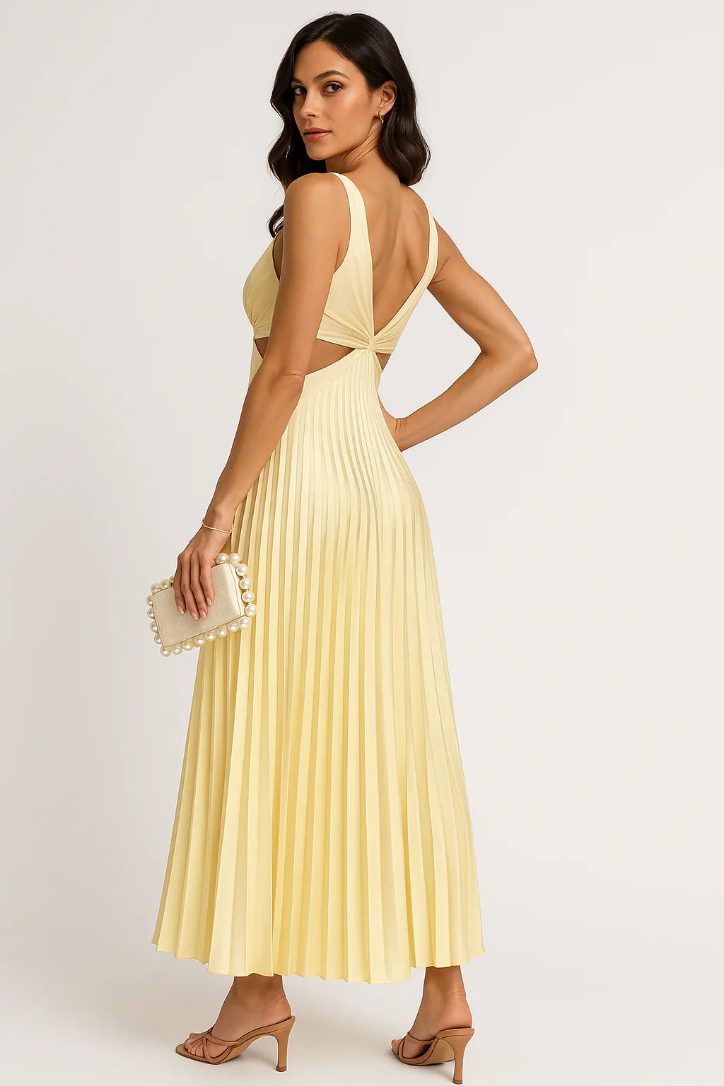 Sienna | Elegant Pleated Satin Midi Dress for Women