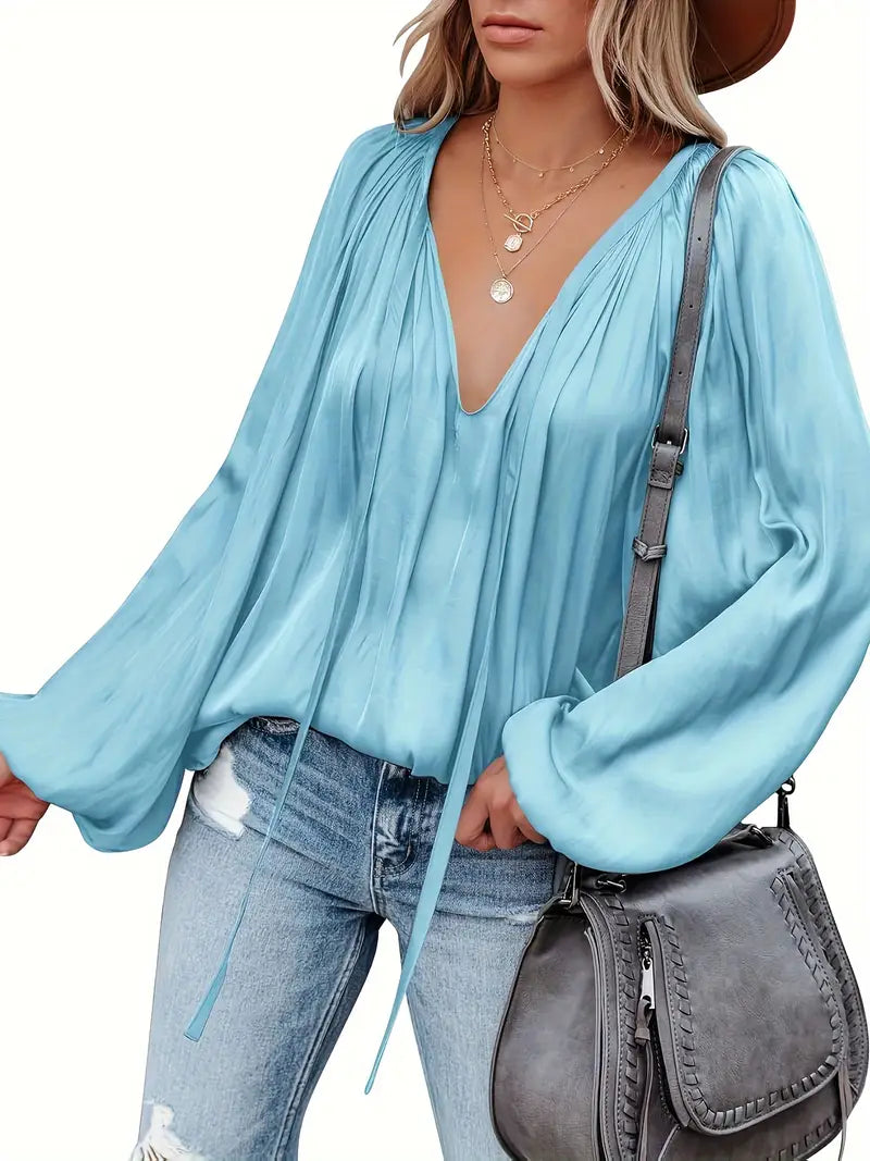Elegant Satin Long Sleeve Blouse