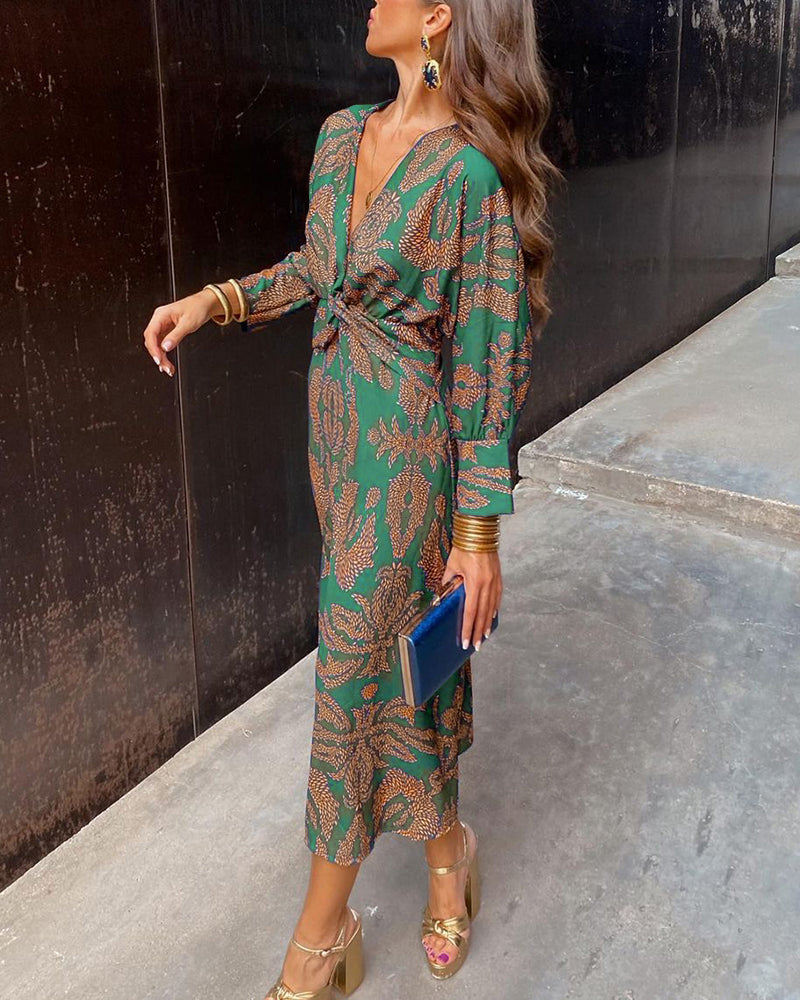 Scarlett | Paisley Print V-Neck Twist Front Midi Dress
