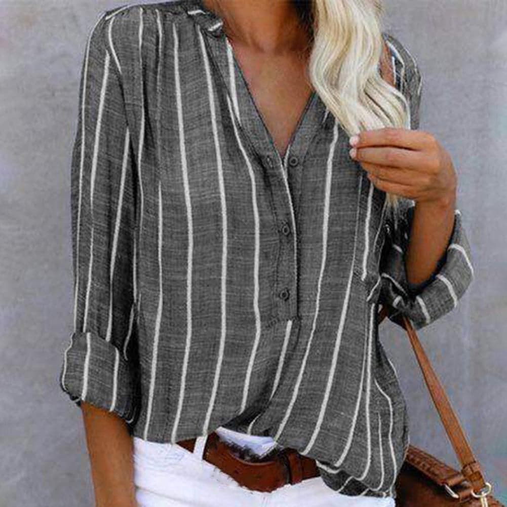 Lily | Women's Striped V-Neck Button Top
