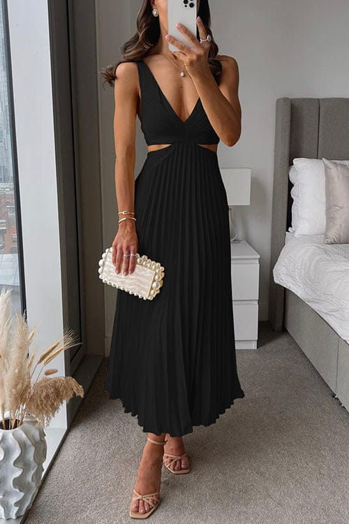 Sienna | Elegant Pleated Satin Midi Dress for Women