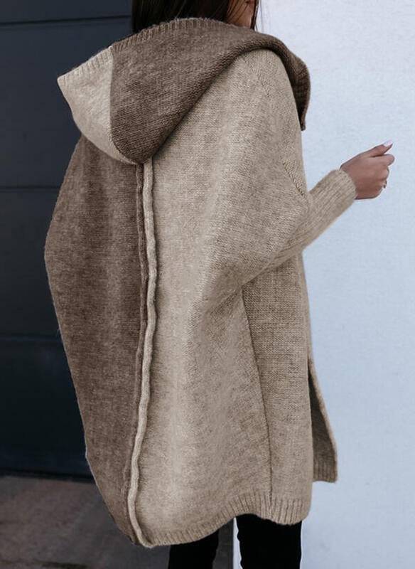 Cozy Contrast Open-Front Cardigan Sweater