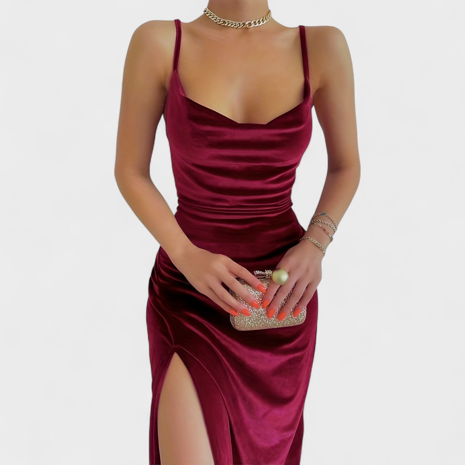 Elegant Velvet Cocktail Dress with Slit