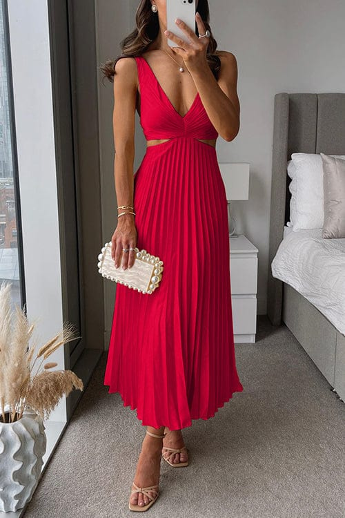 Sienna | Elegant Pleated Satin Midi Dress for Women