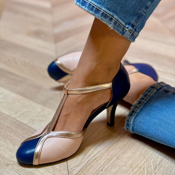 Ella | Women's Colorful T-Strap Round Toe Heels