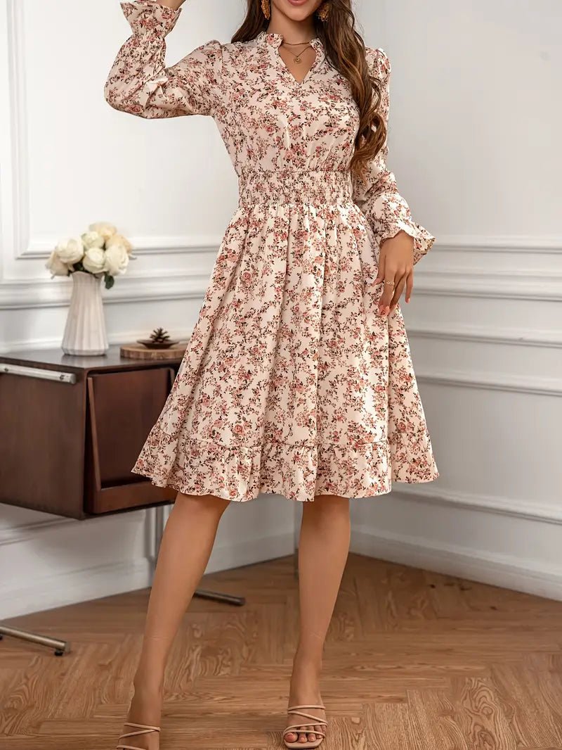 Stylish Women's Floral Shirred Waist Dress