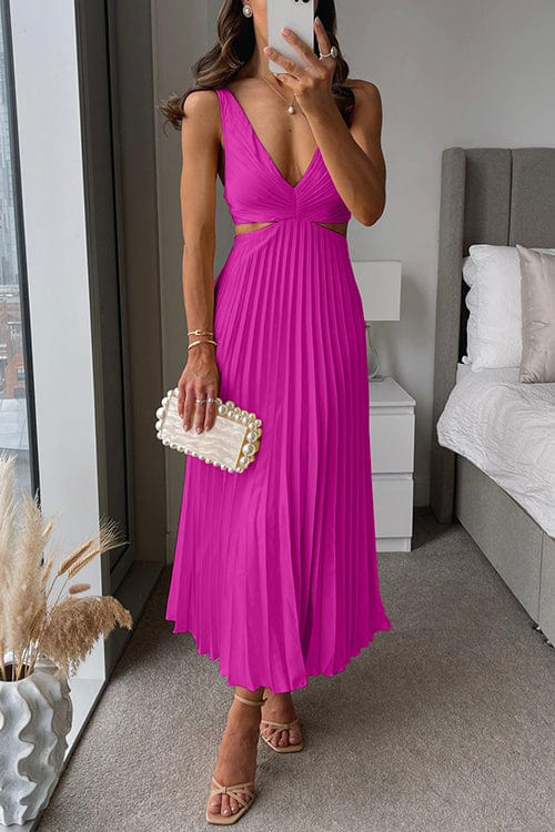 Sienna | Elegant Pleated Satin Midi Dress for Women