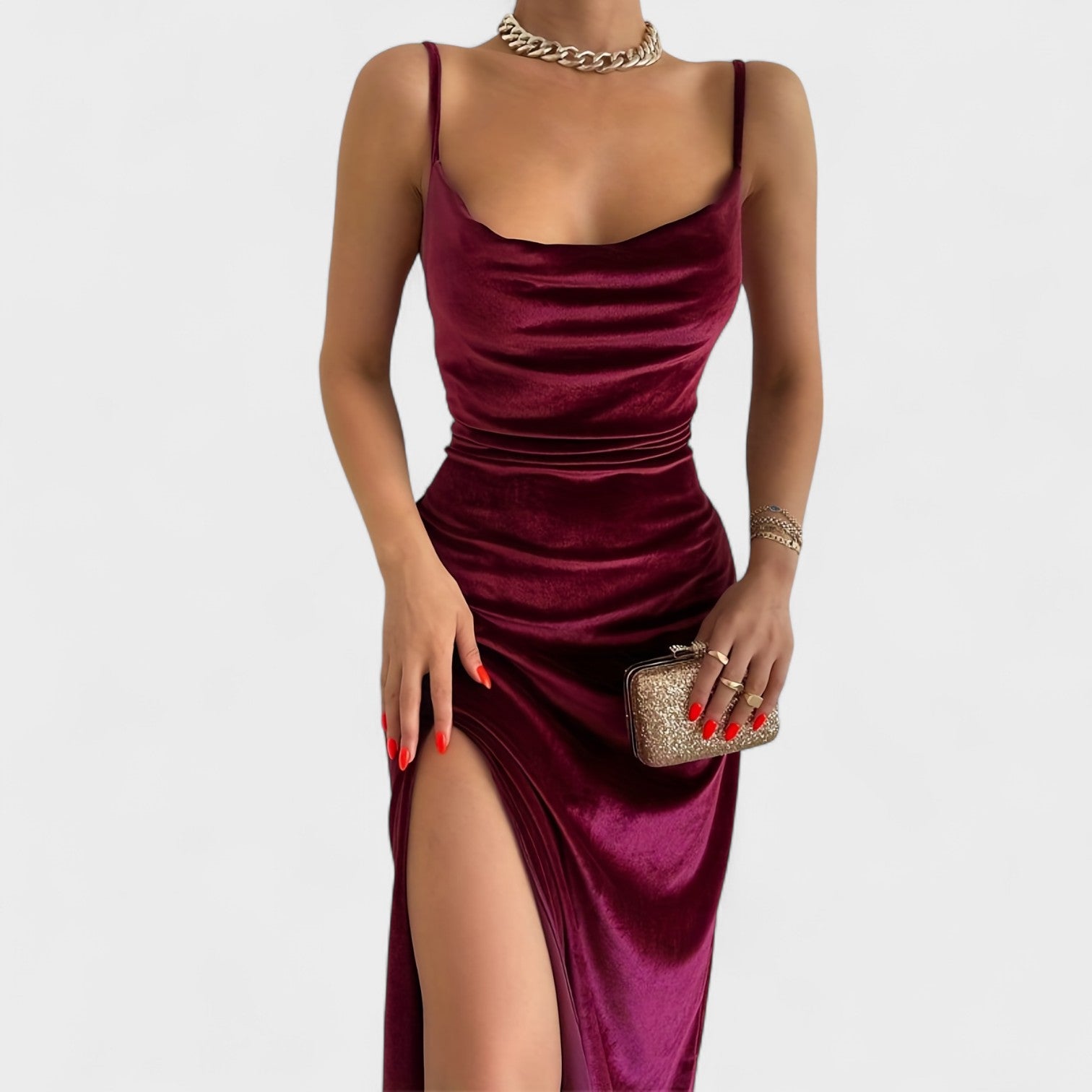 Elegant Velvet Cocktail Dress with Slit