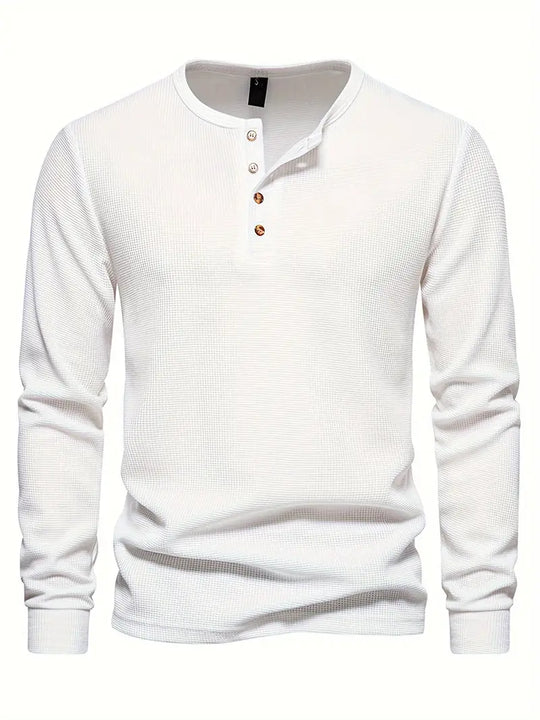 Classic Men's Cotton Henley Shirt with Long Sleeves