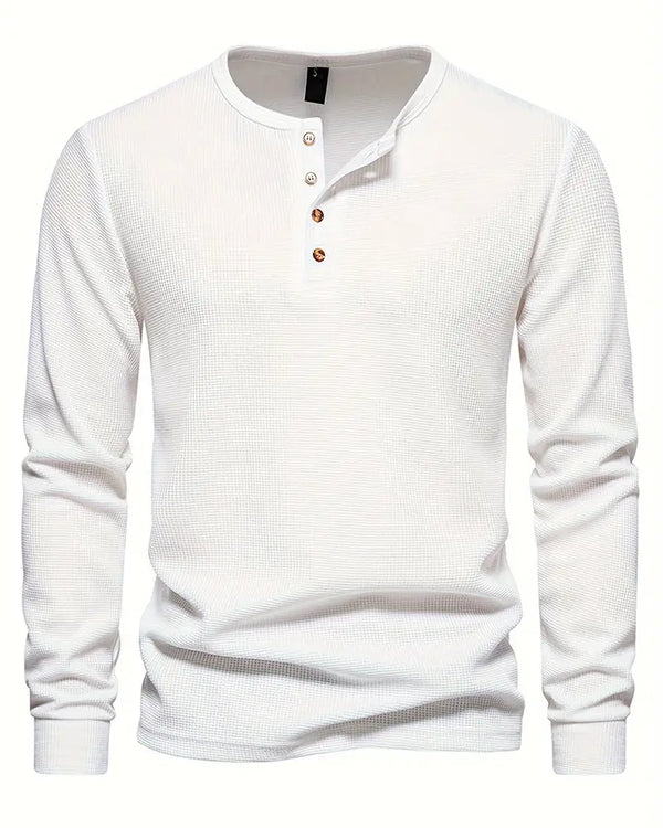 Classic Men's Cotton Henley Shirt with Long Sleeves