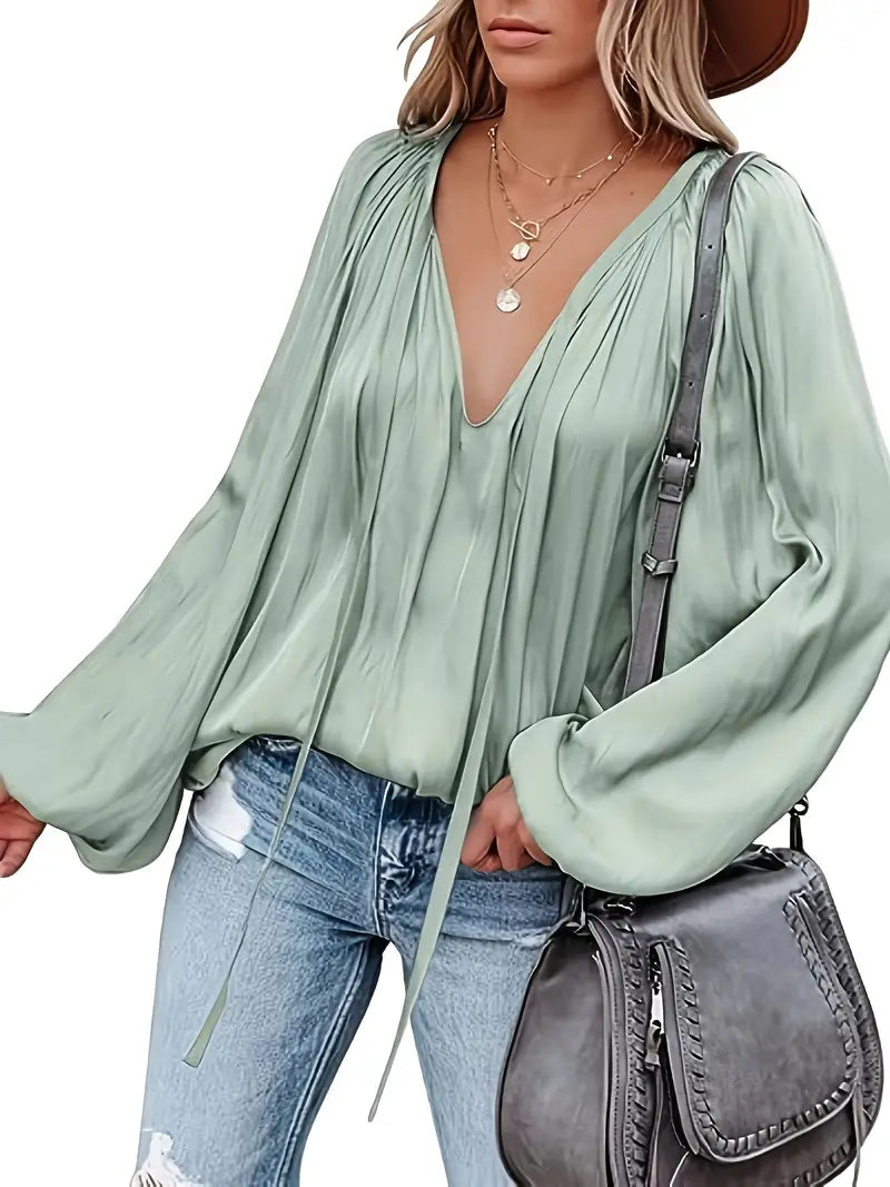 Elegant Satin Long Sleeve Blouse