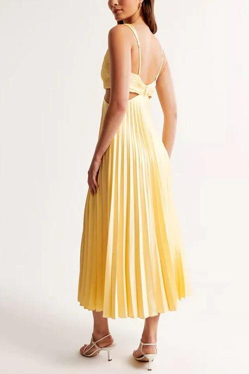 Sienna | Elegant Pleated Satin Midi Dress for Women