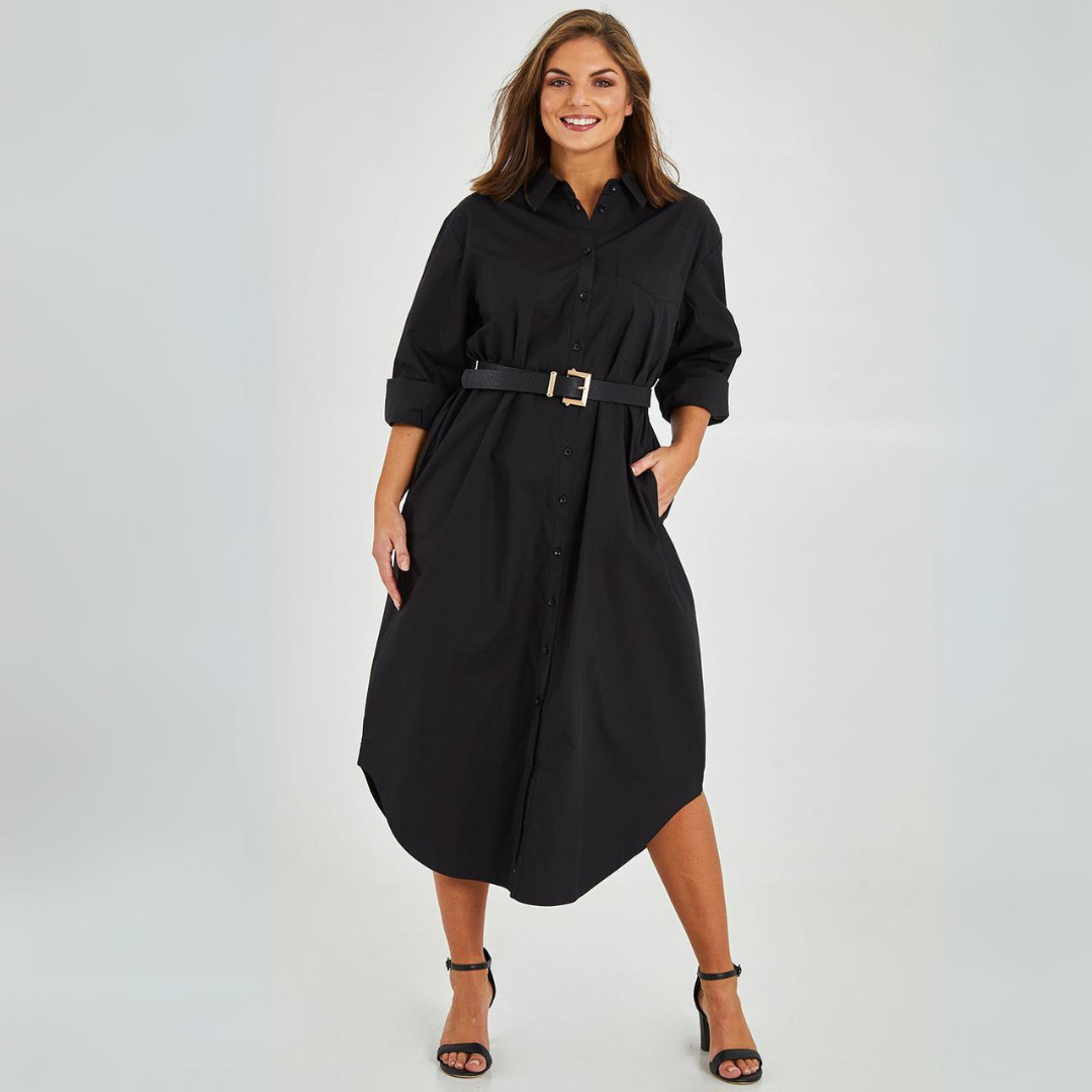 Maddie | Women's Button-Up Shirt Dress with Slit