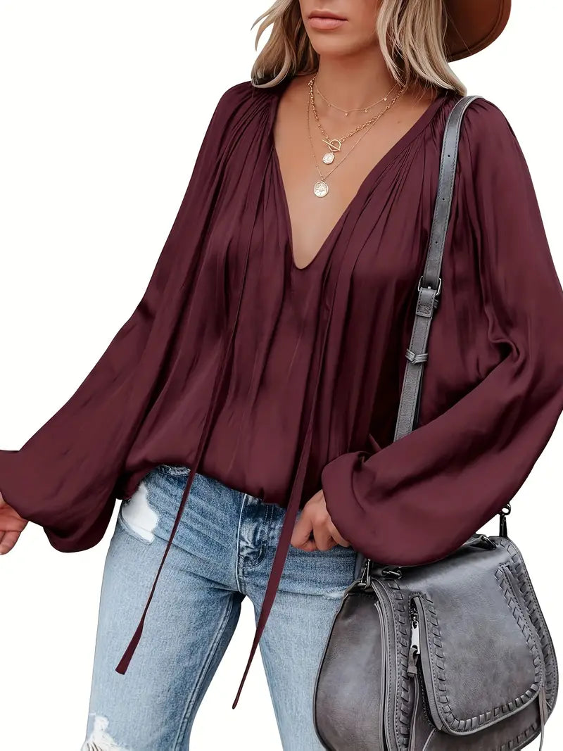 Elegant Satin Long Sleeve Blouse