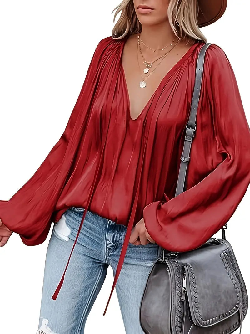 Elegant Satin Long Sleeve Blouse