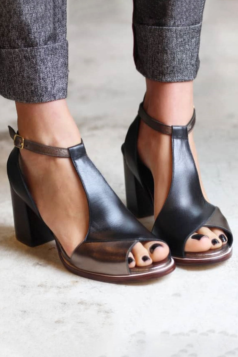 Maddison | Women's Black Patchwork Open-Toe Heels