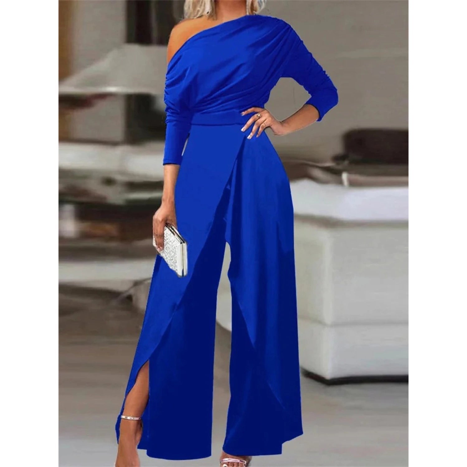 Scarlett | Elegant Royal Blue One-Shoulder Jumpsuit