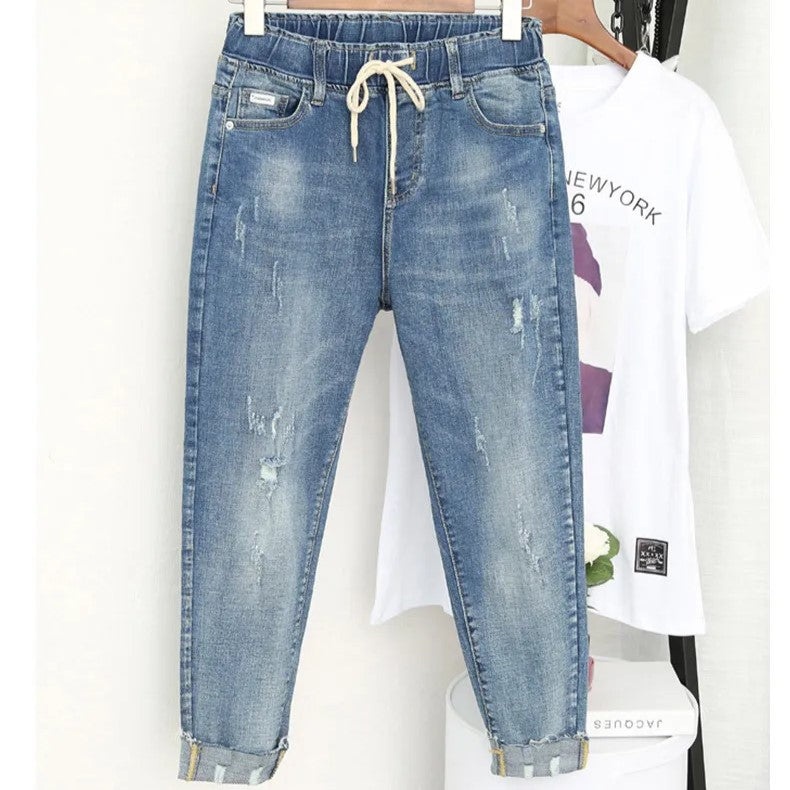 Elastic High-Waisted Baggy Jeans In Plus Size