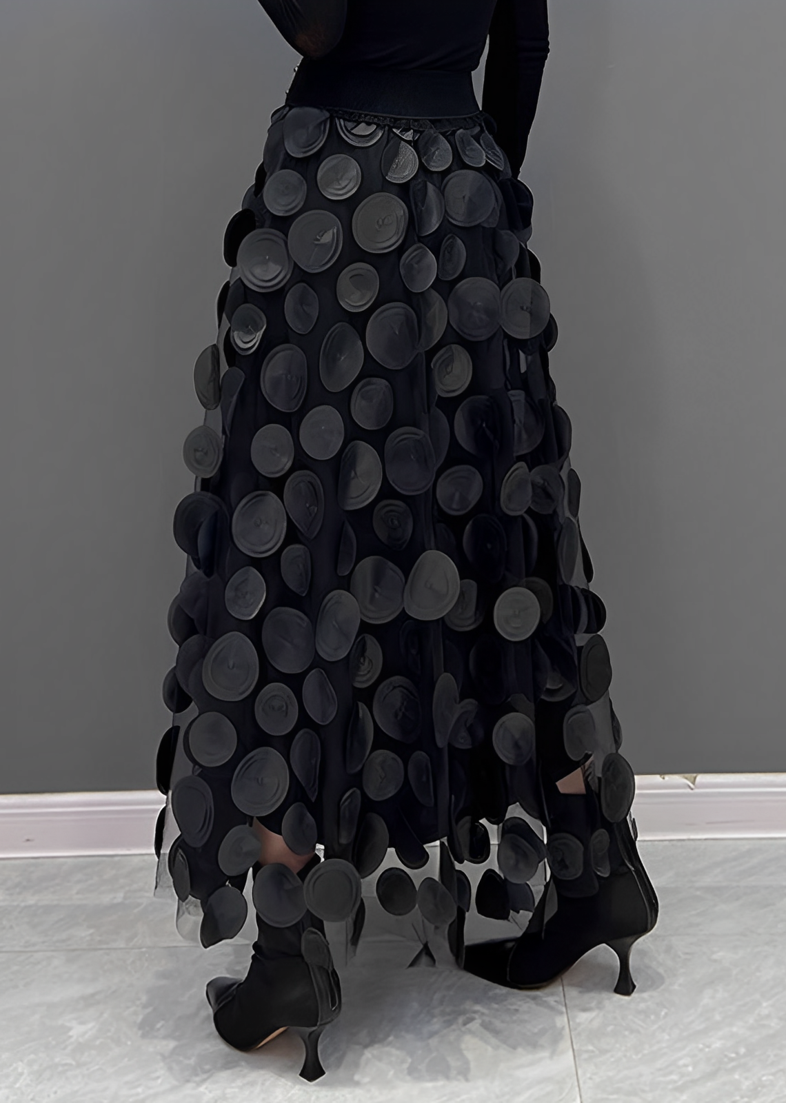 LAURA | Black Skirt with Polka Dots