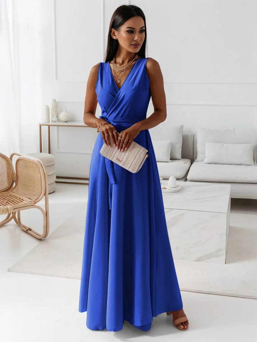 Evelyn | Elegant Evening Gown with V-Neck and Bow Belt