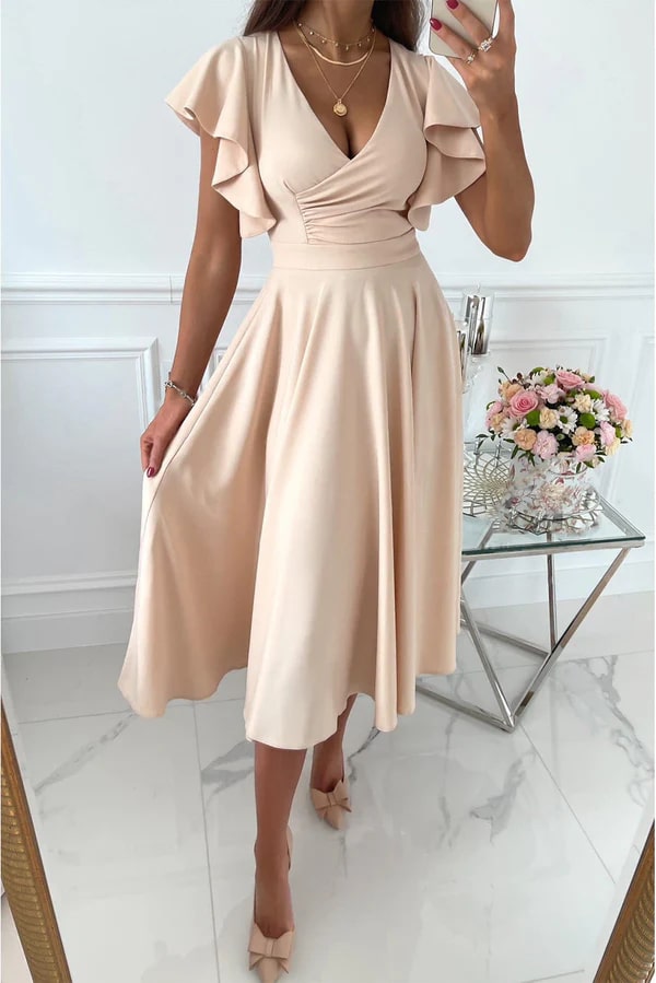Hallie | Elegant Midi Dress with Butterfly Sleeves