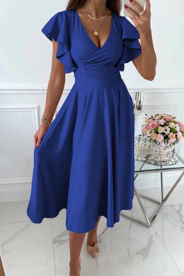 Hallie | Elegant Midi Dress with Butterfly Sleeves