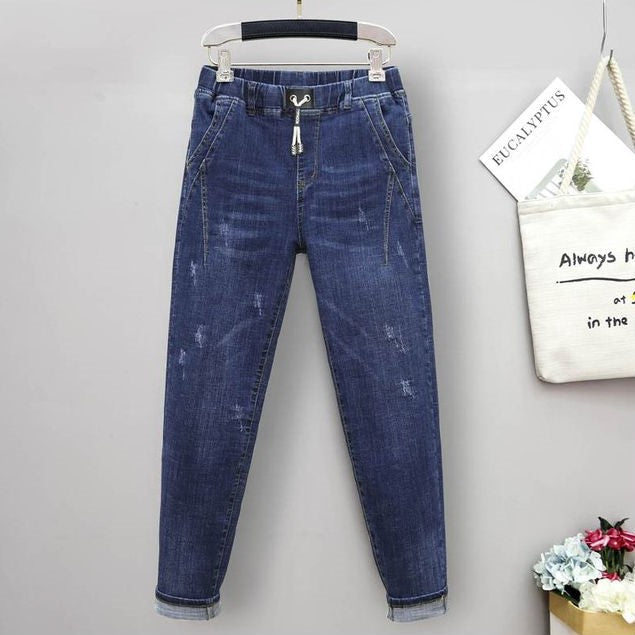 Elastic High-Waisted Baggy Jeans In Plus Size