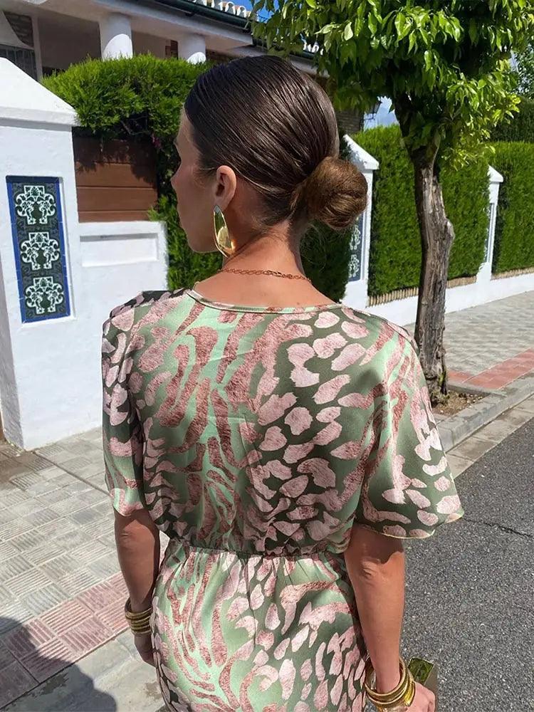 Aria | Floral V-Neck Pleated Midi Dress for Women