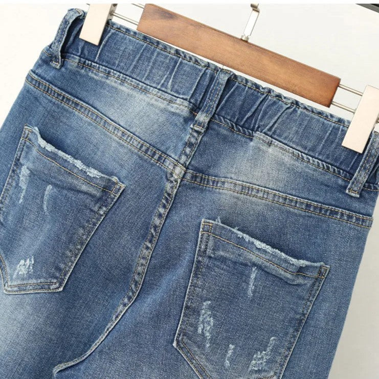 Elastic High-Waisted Baggy Jeans In Plus Size