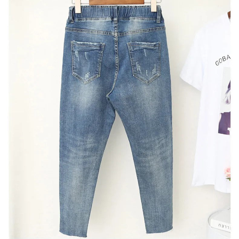 Elastic High-Waisted Baggy Jeans In Plus Size
