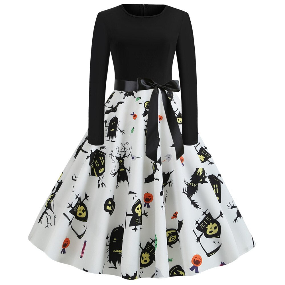 Gothic Caricature Print Halloween Costume | Midi