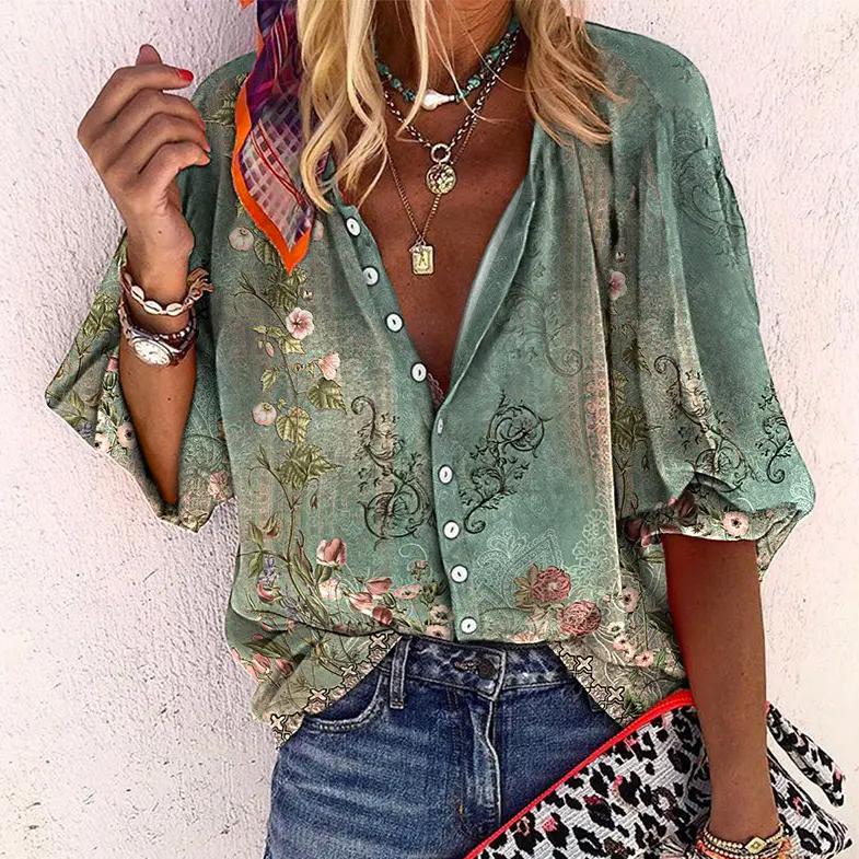 Ellie | Women's Vintage Print Shirt Top