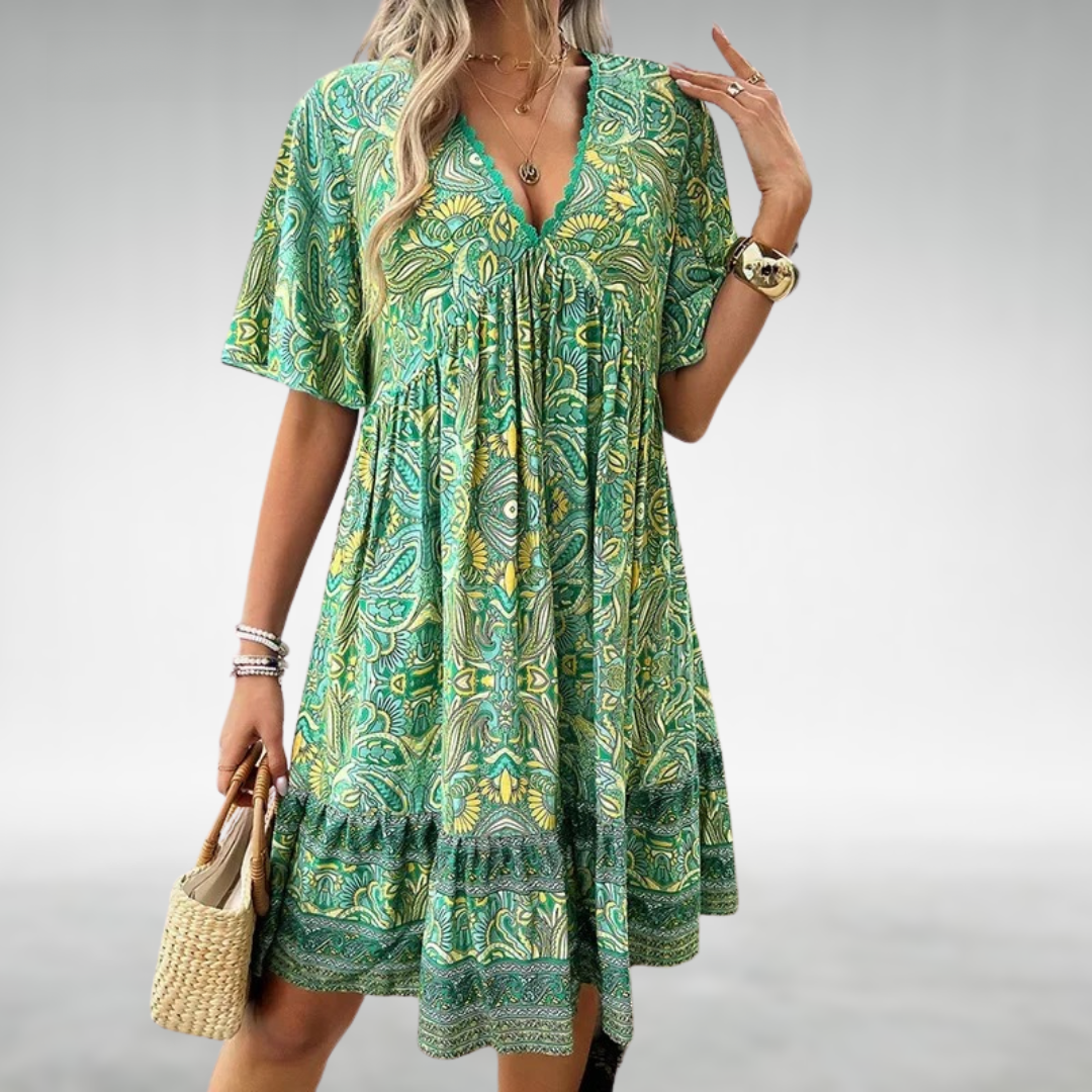 Luna | Boho Paisley Print Mini Dress for Summer