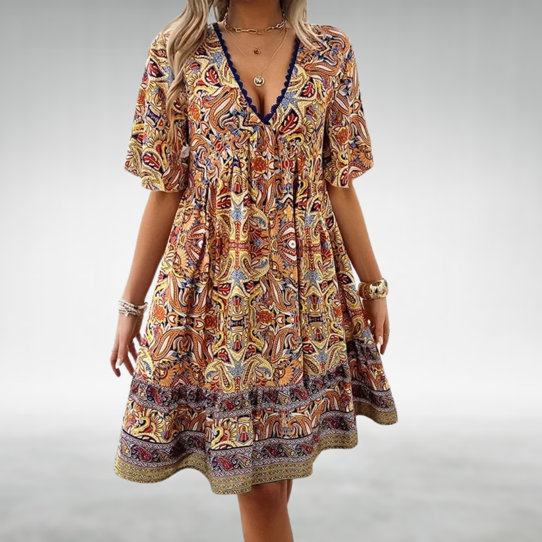 Luna | Boho Paisley Print Mini Dress for Summer