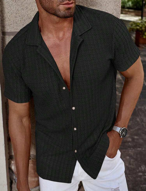 Nathan | Men's Short-Sleeve Knitted Linen Shirt