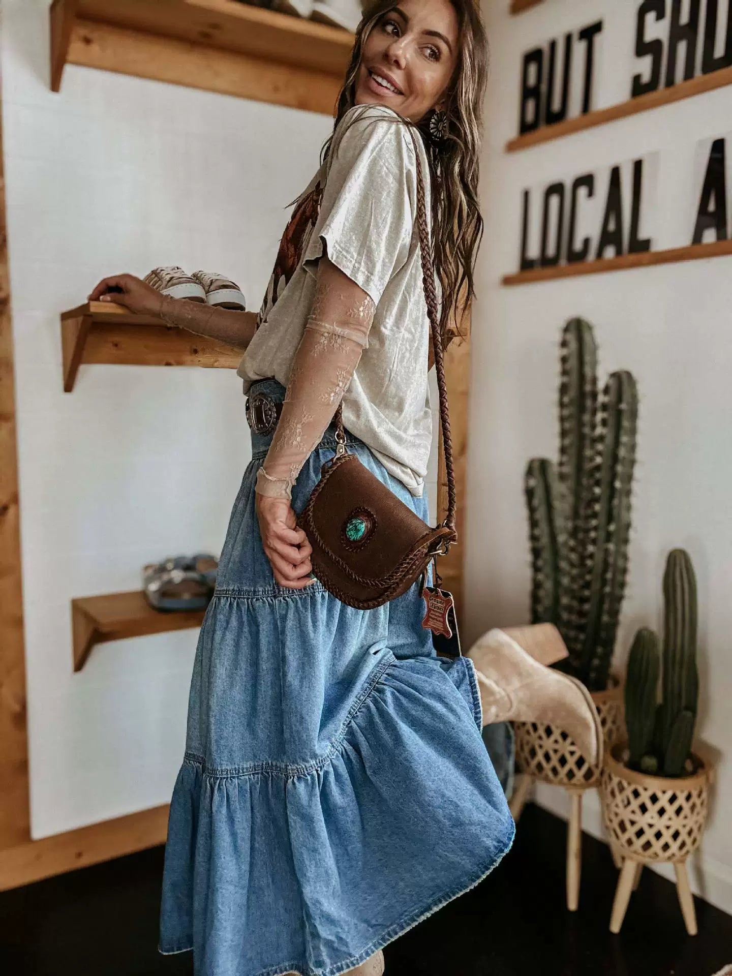 Boho Chic Denim Maxi Skirt
