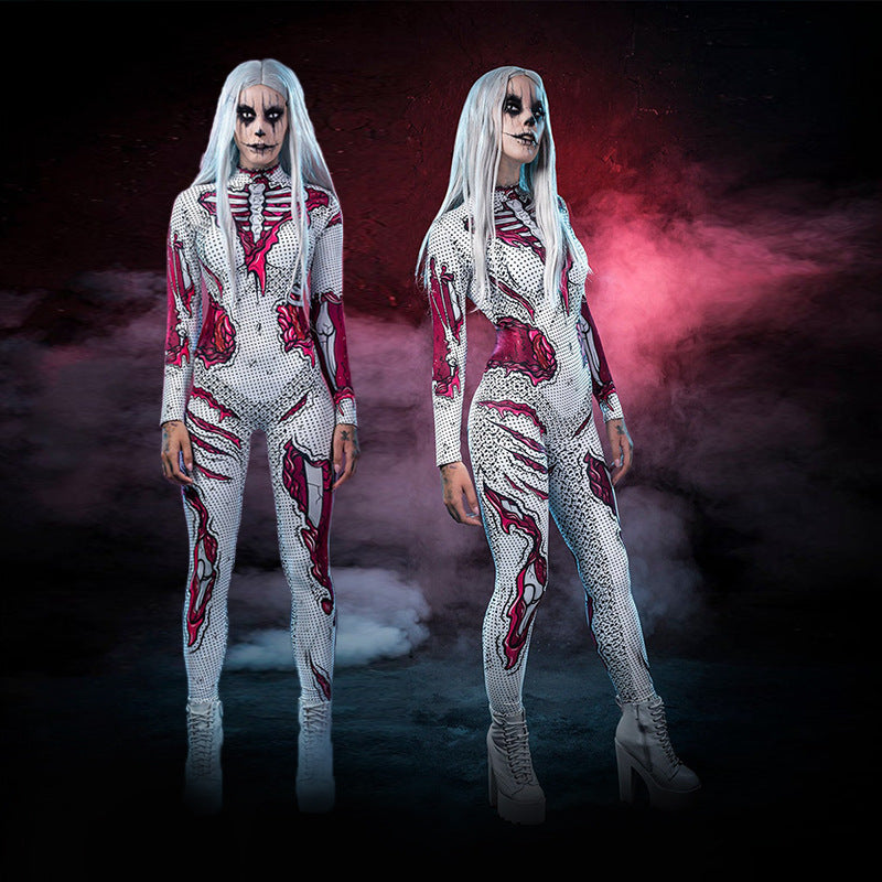 Long-Sleeve Skeleton Print Halloween Costume
