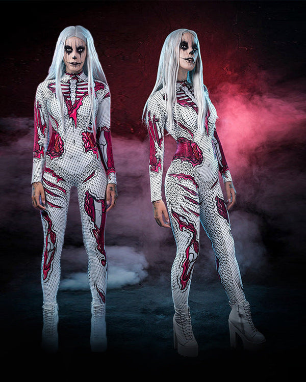 Long-Sleeve Skeleton Print Halloween Costume