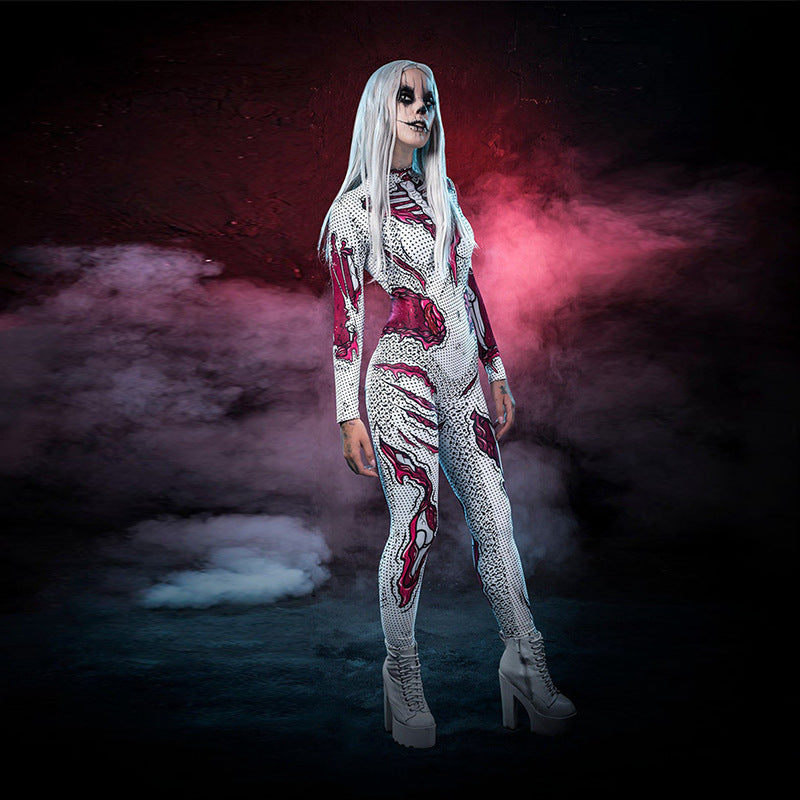 Long-Sleeve Skeleton Print Halloween Costume