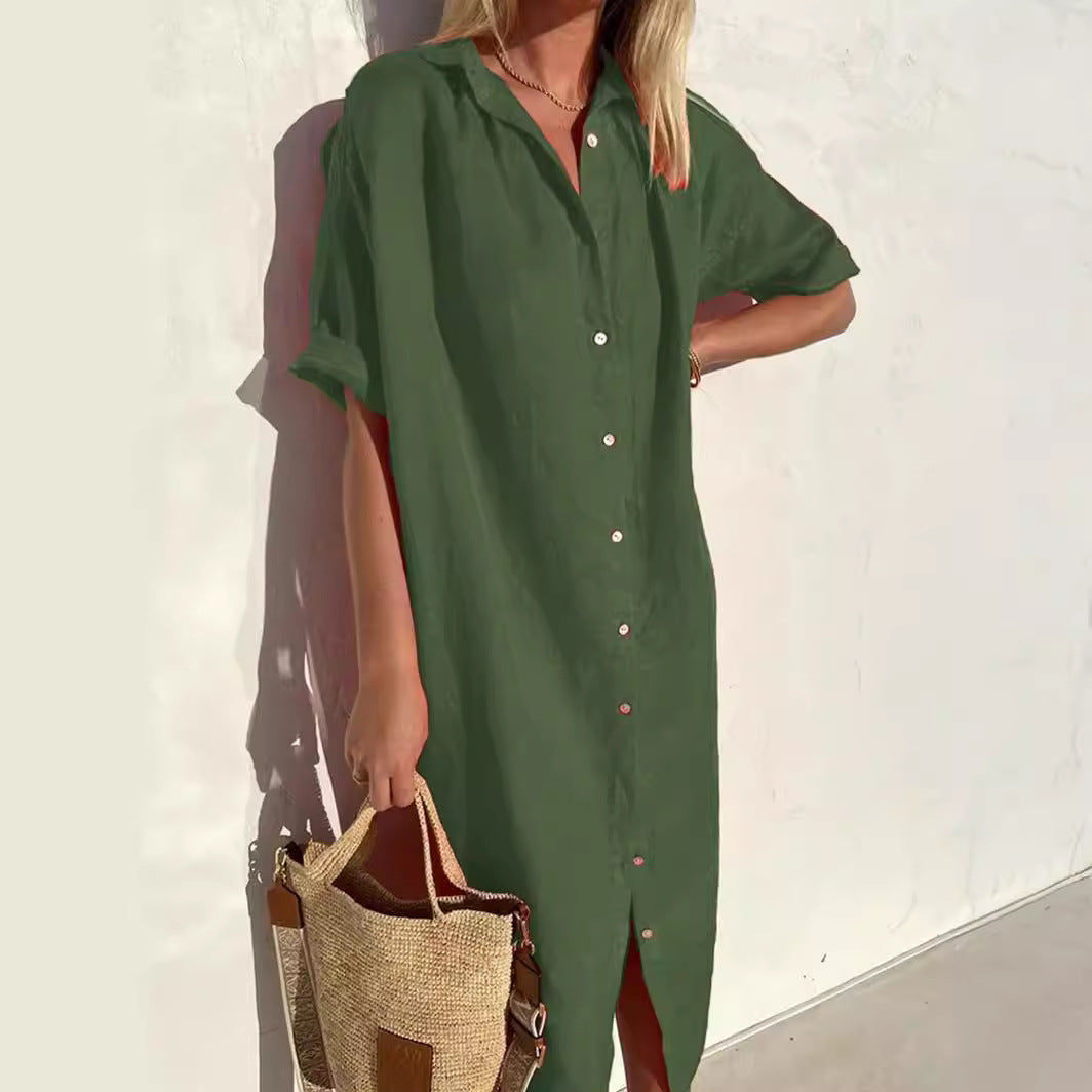 Amber | Women's Casual Cotton Linen Shirt Dress
