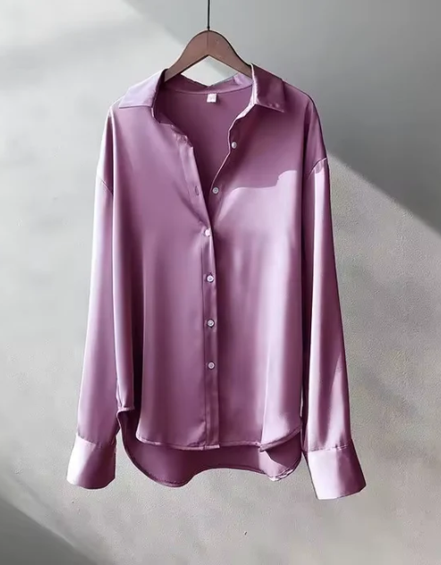 Olive | Elegant Olive Satin Blouse with Soft Sheen