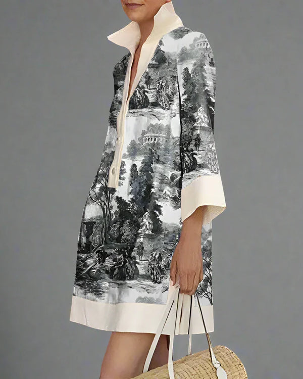 Chloe | Vintage Toile Print Mini Tunic Dress