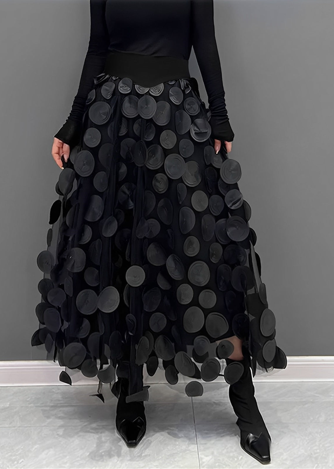 LAURA | Black Skirt with Polka Dots