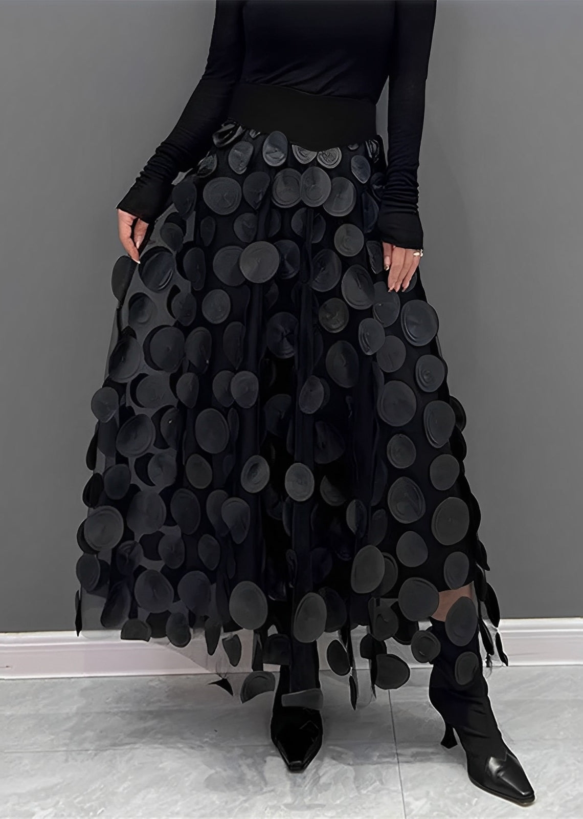 LAURA | Black Skirt with Polka Dots