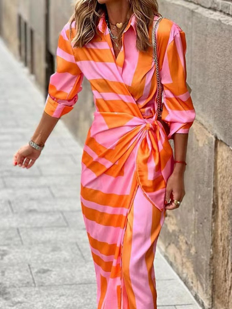 Mae | Striped Midi Shirt Dress - Wedding Guest