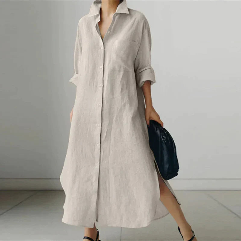 Maddie | Women's Button-Up Shirt Dress with Slit