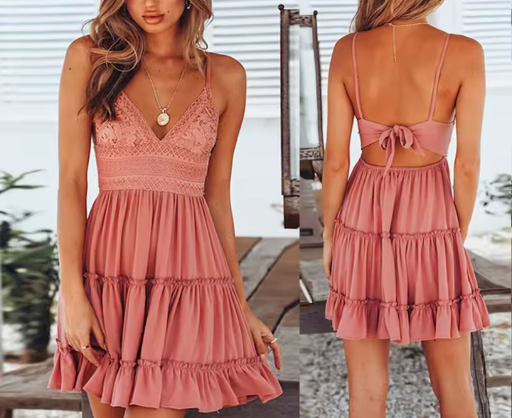 Jasmine | Women's Lace Bodice Dress with Bow Back