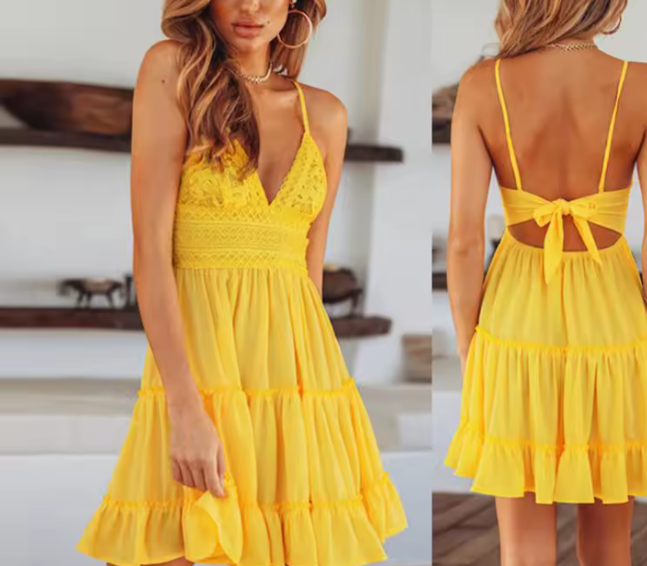 Jasmine | Women's Lace Bodice Dress with Bow Back