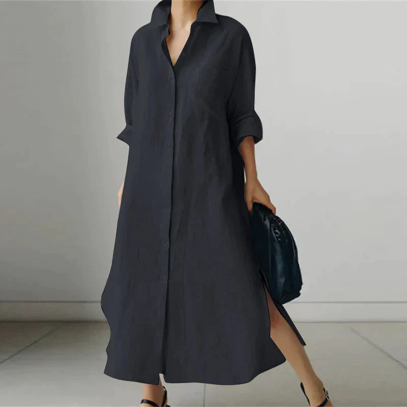 Maddie | Women's Button-Up Shirt Dress with Slit